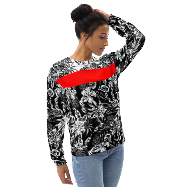 65 MCMLXV Unisex Black and White Positive/Negative Tropical Floral Print Fleece Sweatshirt