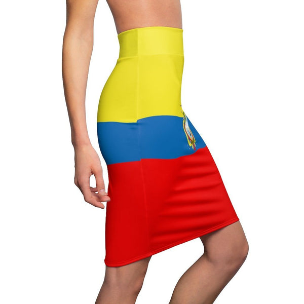 All Over Prints - 65 MCMLXV Women's Ecuador Flag Print Pencil Skirt