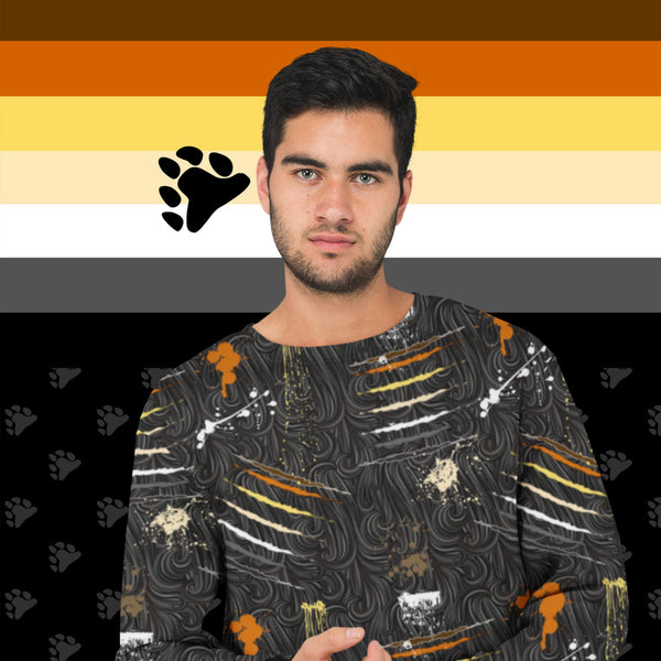 Athletic Sweatshirt - AOP - 65 MCMLXV Men's LGBT Bear Pride Flag Scratches And Splatter Fur Print Sweatshirt