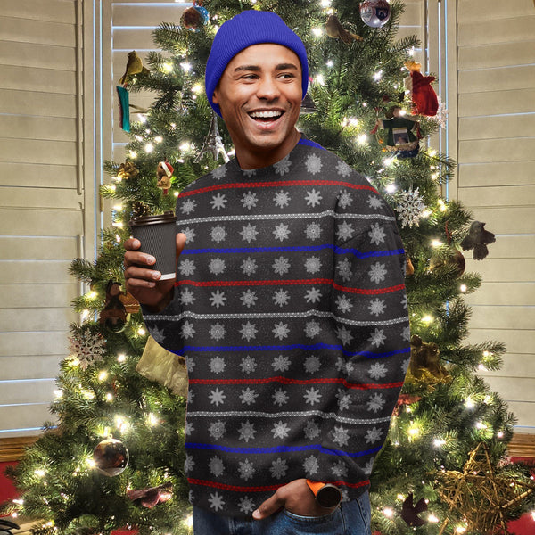 65 MCMLXV Unisex Black Christmas Snowflakes Sweater Stripe Print Sweatshirt-Athletic Sweatshirt - AOP-65mcmlxv