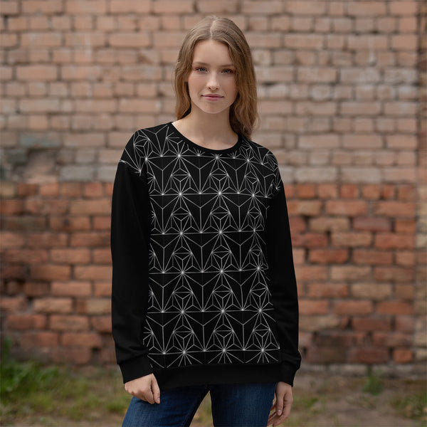 Athletic Sweatshirt - AOP - 65 MCMLXV Unisex Black Optical Geometric Grid Print Sweatshirt