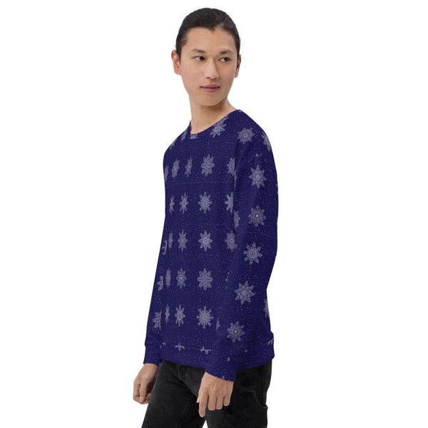 65 MCMLXV Unisex Navy Christmas Snowflakes Print Sweatshirt-Athletic Sweatshirt - AOP-65mcmlxv