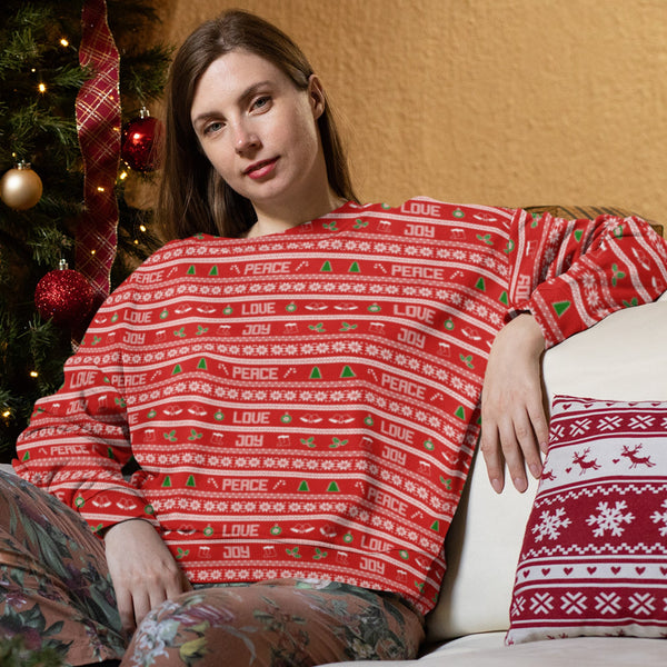 65 MCMLXV Unisex Peace Joy Love Red Christmas Sweater Print Sweatshirt-Athletic Sweatshirt - AOP-65mcmlxv