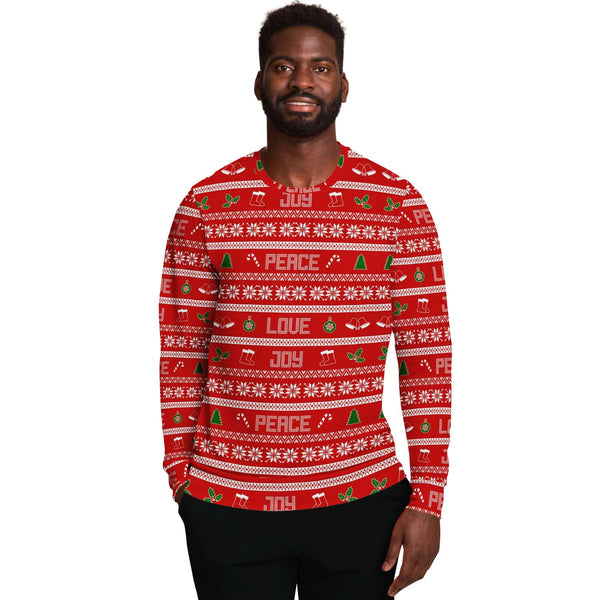 65 MCMLXV Unisex Peace Joy Love Red Christmas Sweater Print Sweatshirt-Athletic Sweatshirt - AOP-65mcmlxv