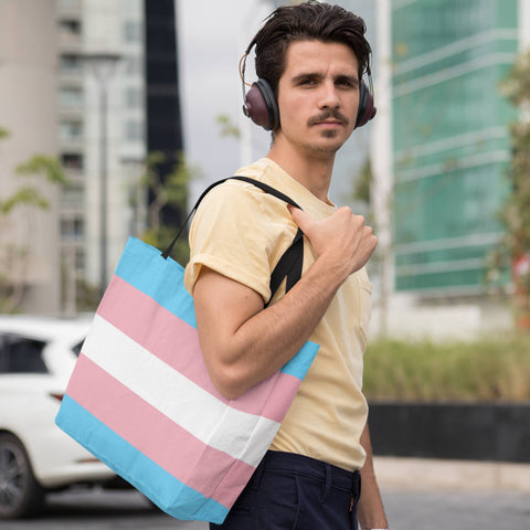 Bags - 65 MCMLXV LGBT Transgender Pride Flag Print Tote Bag