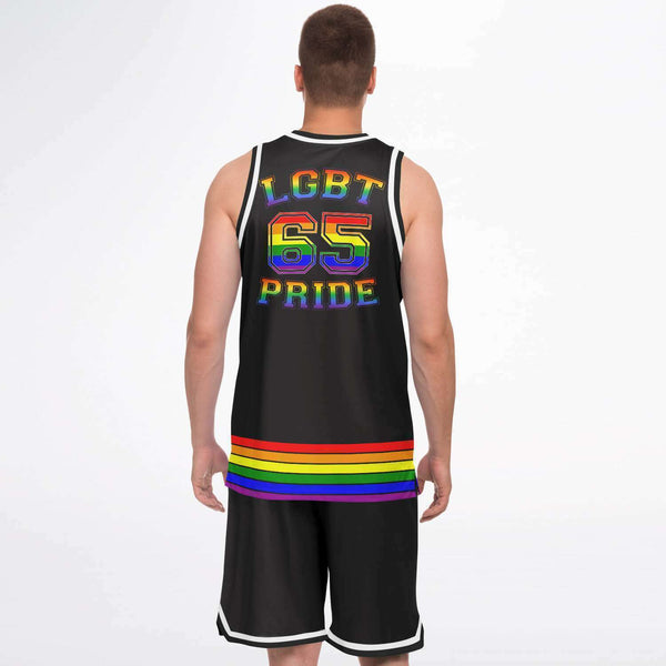 Basketball Set Rib - AOP - 65 MCMLXV LGBT Gay Pride Rainbow Flag Basketball Jersey And Short Set