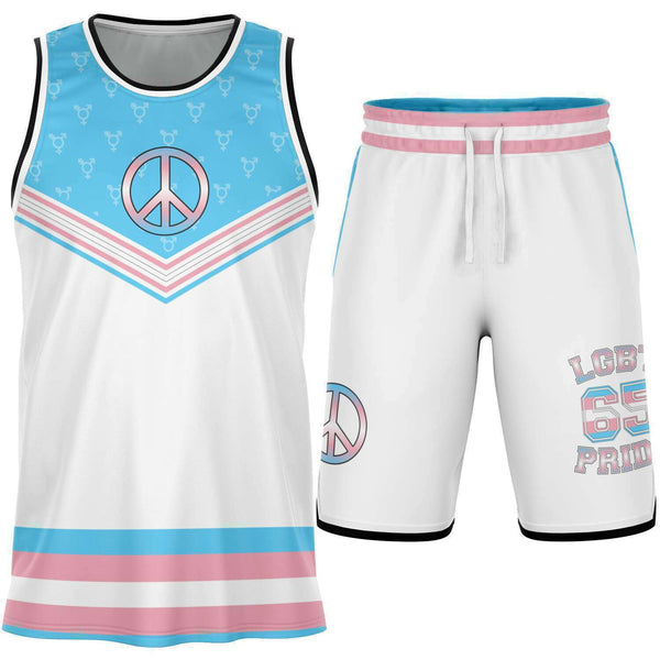 Basketball Set Rib - AOP - 65 MCMLXV LGBT Transgender Pride Flag Print Bsketball Jersey And Short Set