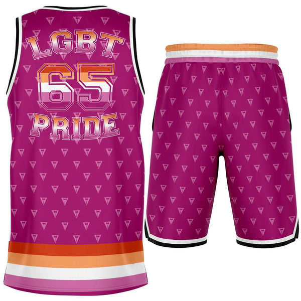 Basketball Set Rib - AOP - 65 MCMLXV Women's LGBT Lesbian Pride Sunset Flag Print Basketball Jersey & Short Set
