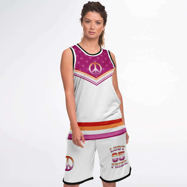 Basketball Set Rib - AOP - 65 MCMLXV Women's LGBT Lesbian Pride Sunset Flag Print Basketball Jersey & Short Set