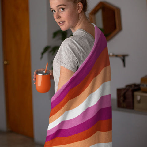 Blanket - 65 MCMLXV LGBT Lesbian Pride Sunset Flag Print Throw Blanket