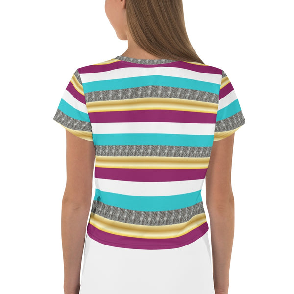 65 MCMLXV Women's Metallic Stripe Print Crop T-Shirt-Crop T-Shirt-65mcmlxv