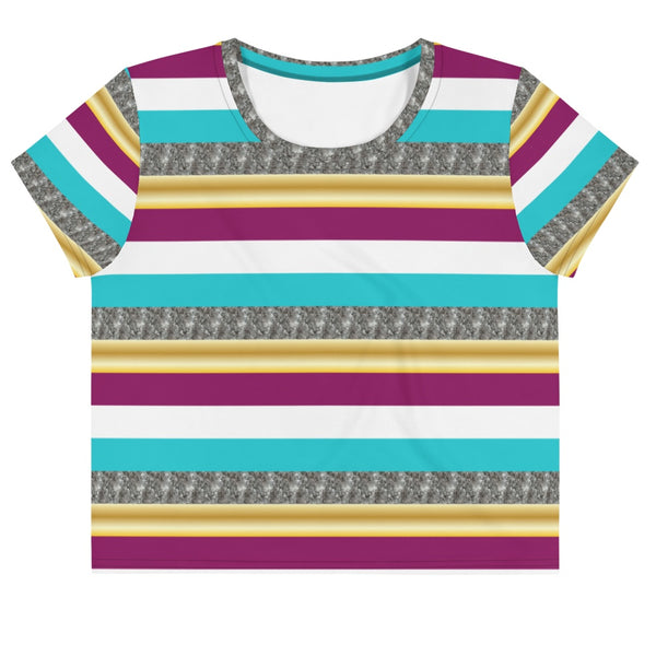 65 MCMLXV Women's Metallic Stripe Print Crop T-Shirt-Crop T-Shirt-65mcmlxv