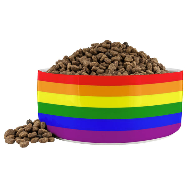 Dog Bowls - 65 MCMLXV LGBT Gay Pride Rainbow Flag Print Dishwasher Safe Ceramic Pet Bowl