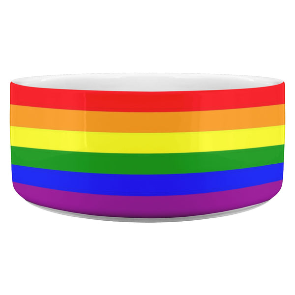Dog Bowls - 65 MCMLXV LGBT Gay Pride Rainbow Flag Print Dishwasher Safe Ceramic Pet Bowl