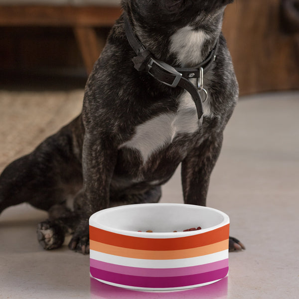 Dog Bowls - 65 MCMLXV LGBT Lesbian Pride Sunset Flag Print Dishwasher Safe Ceramic Pet Bowl