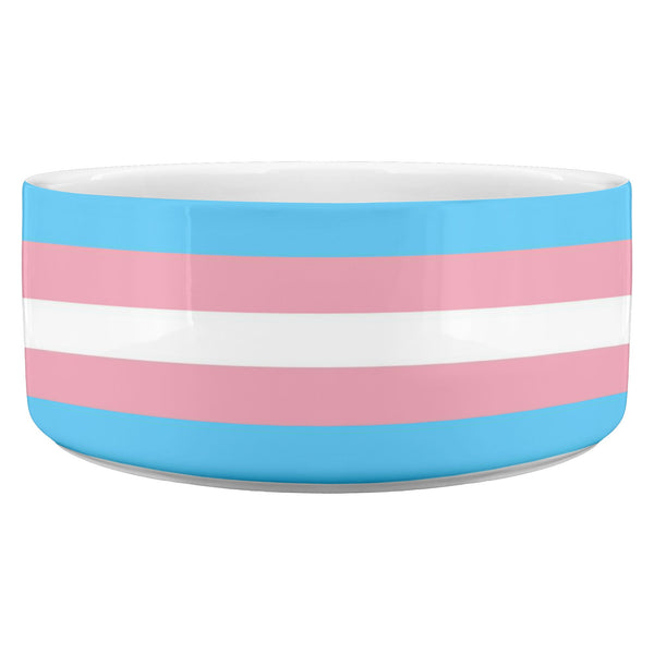 Dog Bowls - 65 MCMLXV LGBT Transgender Pride Flag Print Dishwasher Safe Ceramic Pet Bowls