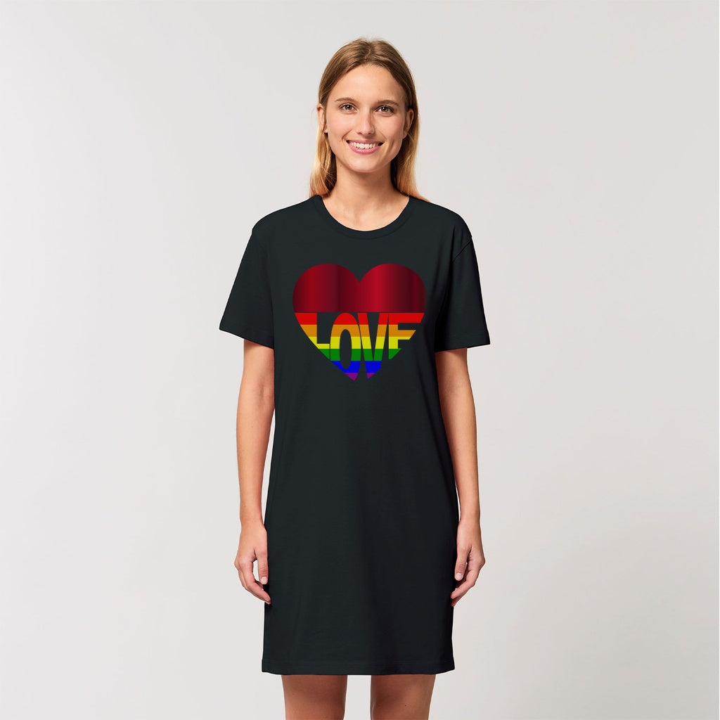 Dress - 65 MCMLXV Women's LGBT Rainbow Flag Love Heart Organic T-Shirt Dress