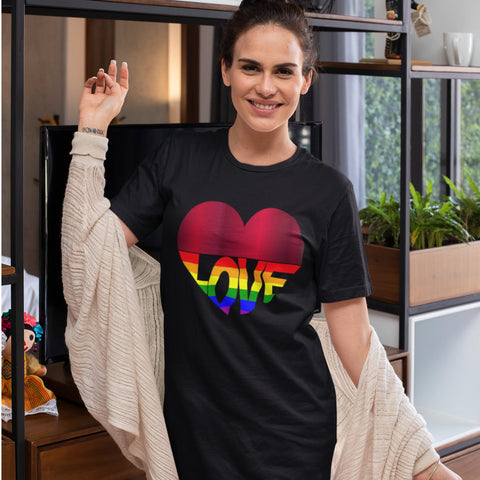 Dress - 65 MCMLXV Women's LGBT Rainbow Flag Love Heart Organic T-Shirt Dress