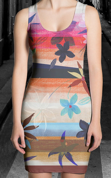 65 MCMLXV Women's Watercolor Floral Stripe Print Dress-Dress-65mcmlxv