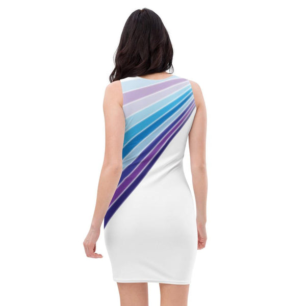 Dresses - 65 MCMLXV Women's White Blue Streaks Of Light 70s Disco Dress