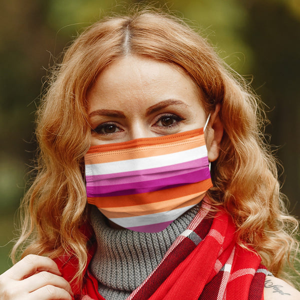 Fashion Face Mask - AOP - 65 MCMLXV LGBT Lesbian Pride Sunset Flag Print Face Mask