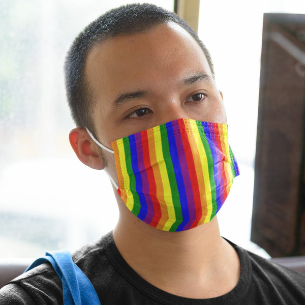 Fashion Face Mask - AOP - 65 MCMLXV Unisex LGBT Gay Pride Rainbow Flag Stripe Print Face Mask