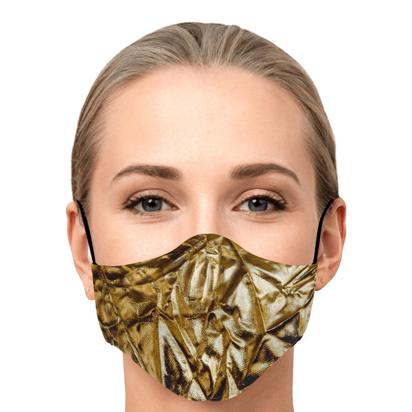 65 MCMLXV Women's Gold Lame Print Face Mask-Fashion Face Mask - AOP-65mcmlxv