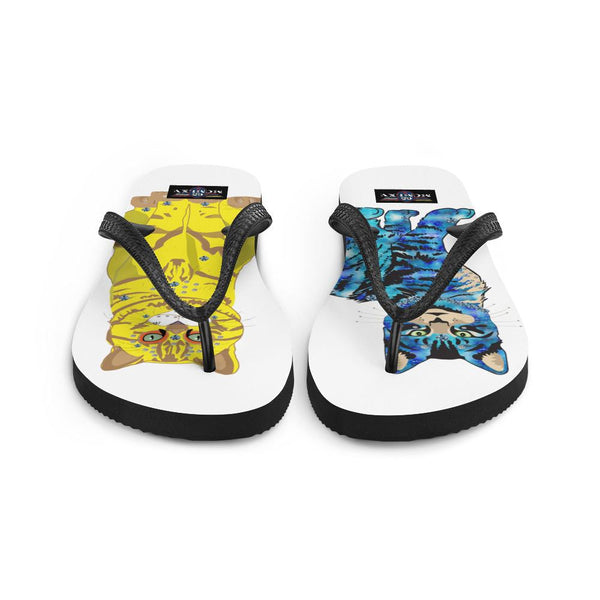 Flip Flops - 65 MCMLXV Unisex Bejeweled Yellow And Blue Disco Cats Flip-Flops
