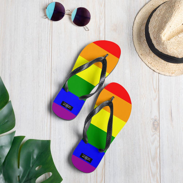 Flip Flops - 65 MCMLXV Unisex LGBT Gay Pride Rainbow Flag Print Flip-Flops