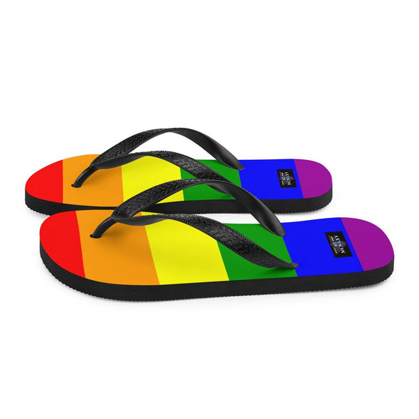 Flip Flops - 65 MCMLXV Unisex LGBT Gay Pride Rainbow Flag Print Flip-Flops