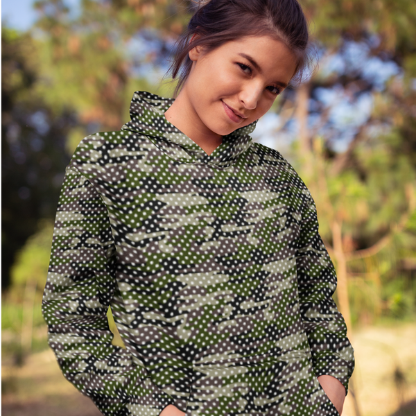 65 MCMLXV Unisex Camouflage & Polka Dot Print Fleece Pull-over Hoodie