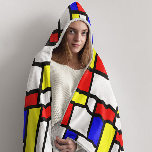 Hooded Blanket - AOP - 65 MCMLXV Mondrian Color Block Print Hooded Blanket