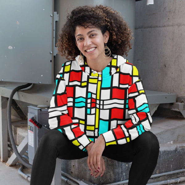 65 MCMLXV Women's Mondrian Print Fleece Hoodie-Hoody-65mcmlxv