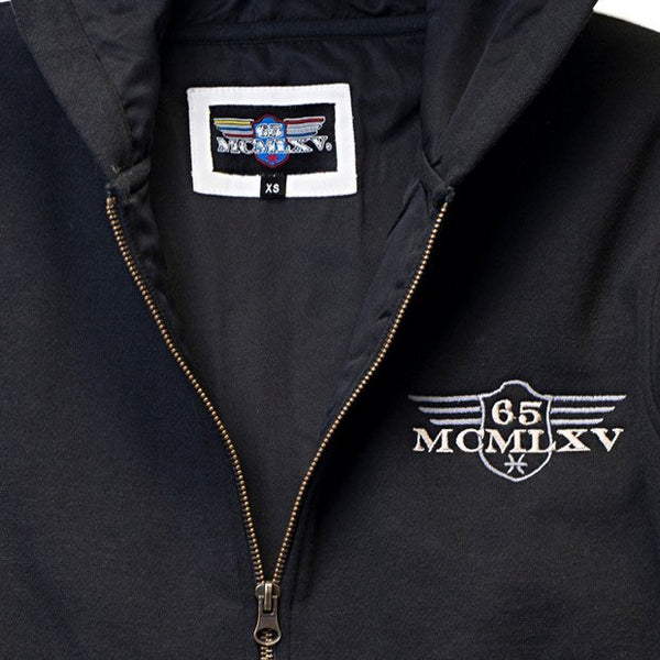 65 MCMLXV Men's Fleece Zip Hoodie In Black-Hoody-65mcmlxv
