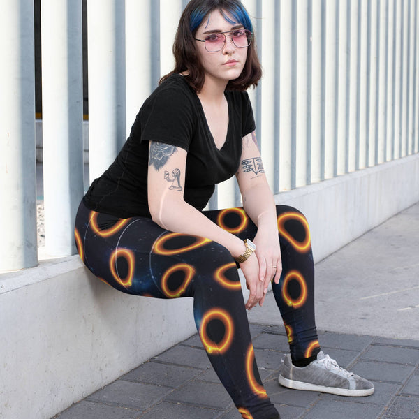 Leggings - 65 MCMLXV Women's Black Solar Eclipse Polka Dot Pattern Leggings