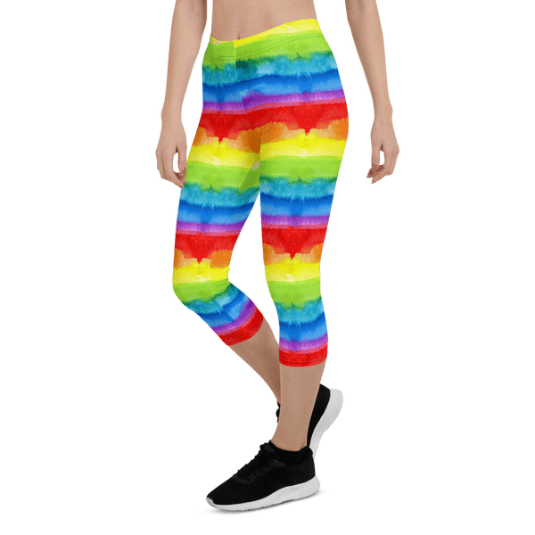 65 MCMLXV Women's LGBT Pride Watercolor Rainbow Print Capri Leggings-Leggings-65mcmlxv