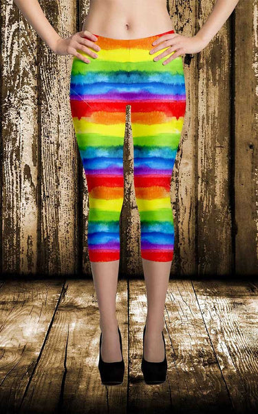 65 MCMLXV Women's LGBT Pride Watercolor Rainbow Print Capri Leggings-Leggings-65mcmlxv