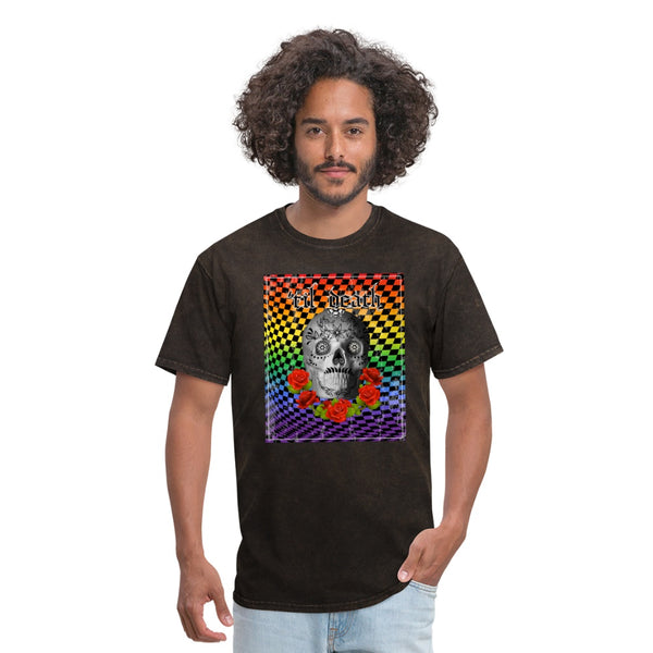 65 MCMLXV Men's Til Death Rainbow Checkerboard Skull Graphic T-Shirt-Men's T-Shirt-65mcmlxv