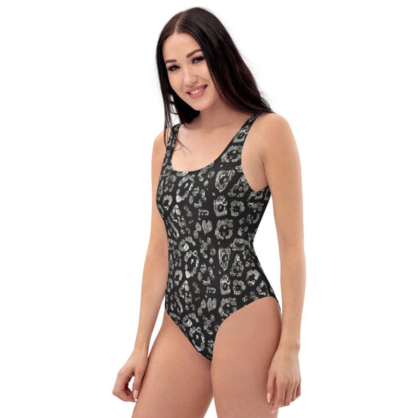 65 MCMLXV Women's Black and Silver Metallic Leopard Print One-Piece Swimsuit-One-Piece Swimsuit - AOP-65mcmlxv