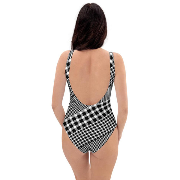 65 MCMLXV Women's Black and White Gingham Plaid Mix Print One-Piece Swimsuit-One-Piece Swimsuit - AOP-65mcmlxv