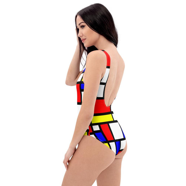 65 MCMLXV Women's Mondrian Color Block Print 1 Piece Swimsuit-One-Piece Swimsuit - AOP-65mcmlxv