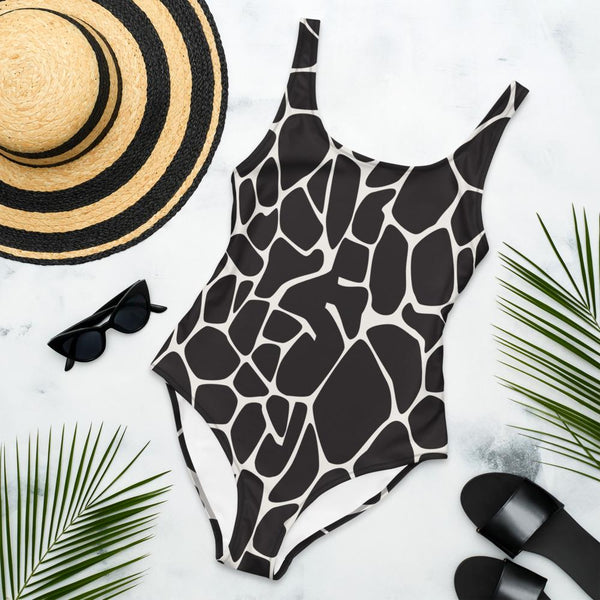 65 MCMLXV Women's Oversized Black and White Giraffe Print One-Piece Swimsuit-One-Piece Swimsuit - AOP-65mcmlxv
