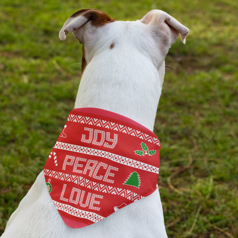 65 MCMLXV Peace Joy Love Red Christmas Sweater Print Pet Bandana-pet bandana-65mcmlxv