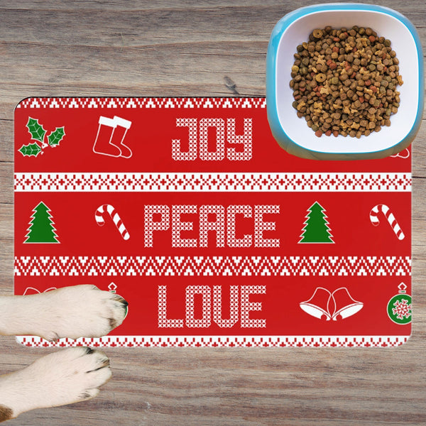 65 MCMLXV Peace Love Joy Red Christmas Print Pet Placemat-pet placemat-65mcmlxv