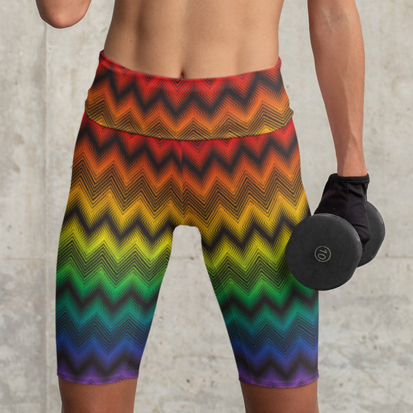 65 MCMLXV Women's LGBT Pride Rainbow Optical Chevron Print Yoga Shorts-Short-65mcmlxv