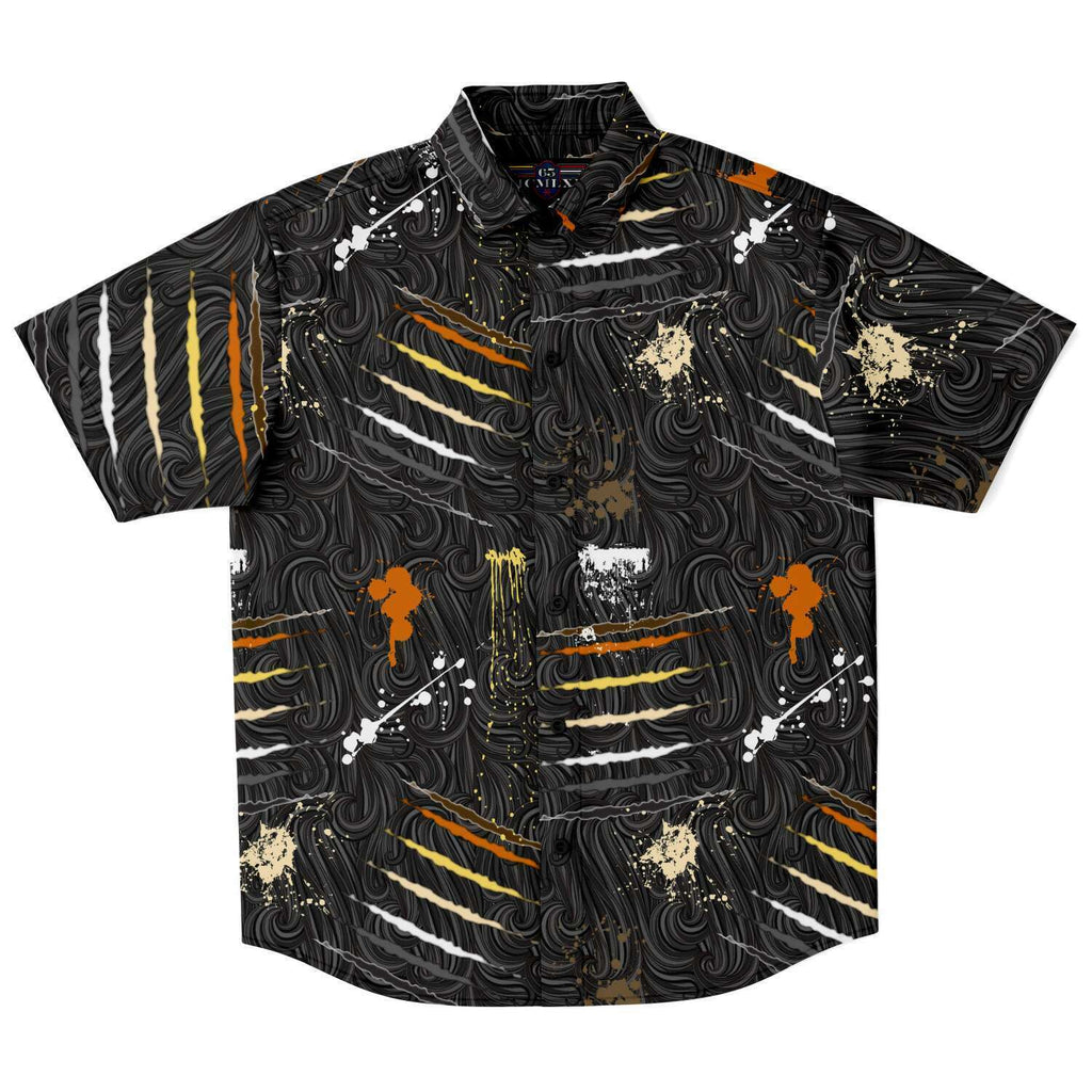 Short Sleeve Button Down Shirt - AOP - 65 MCMLXV Men's LGBT Bear Pride Flag Scratches And Splatter Fur Print Shirt