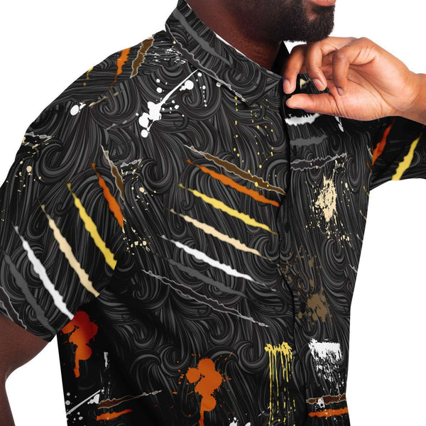 Short Sleeve Button Down Shirt - AOP - 65 MCMLXV Men's LGBT Bear Pride Flag Scratches And Splatter Fur Print Shirt