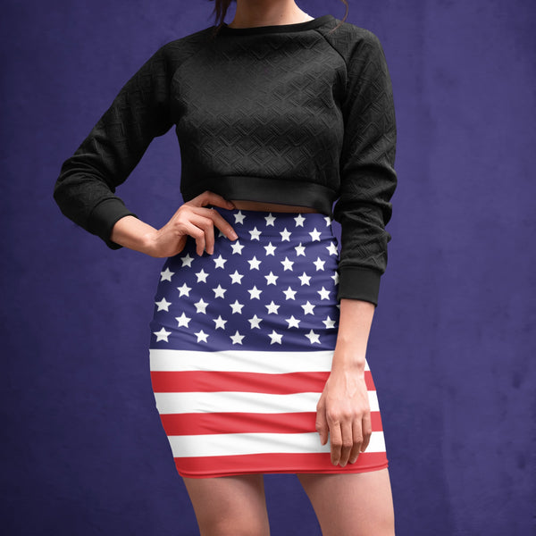 Skirt - 65 MCMLXV Women's Americana USA Flag Print Pencil Skirt