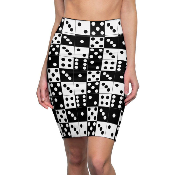 Skirt - 65 MCMLXV Women's Black And White Dominoes Print Pencil Skirt