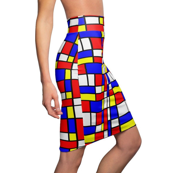 Skirt - 65 MCMLXV Women's Mondrian Color Block Print Pencil Skirt